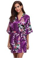 Brand Purple Female Printed Floral Kimono Dress Gown Chinese Style Silk Satin Robe Nightgown Flower S M L XL XXL XXXL - Matrix-studios.com