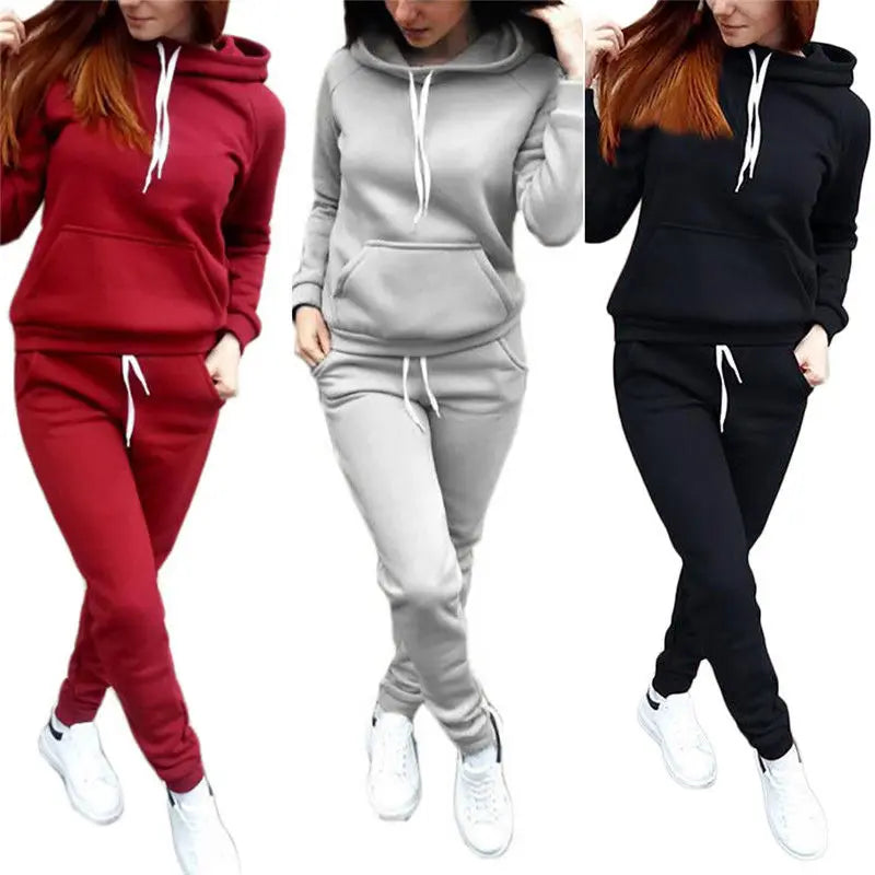 Solid Women Tracksuit Casual Hoodies Sweatshirt Pant Set Lounge Wear Sport Suit 2PCS Autumn Winter Clothes - Matrix Studios