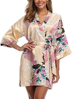 Satin Silk Women Wedding Bridemaid Robe Sexy Crane Print Bathrobe Short Long Kimono Night Gown Robe Fashion Dressing Gown Female - Matrix-studios.com