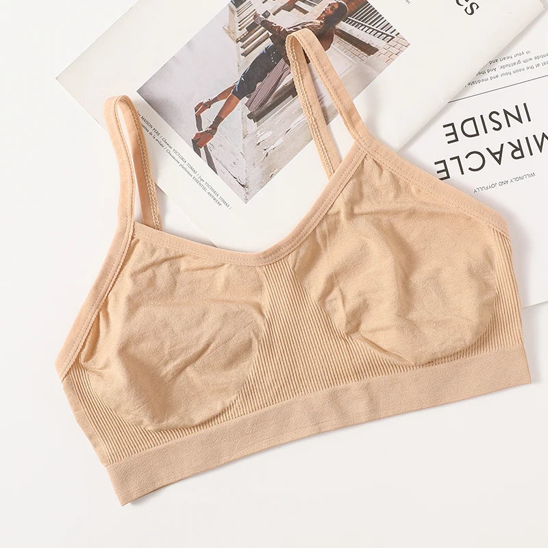 Women's Wireless Bra Sports Tube Top Ribbed Ruched Camisole Bralette With/Without Pads Underwear Sexy Lingerie M-L Intimates - Matrix Studios
