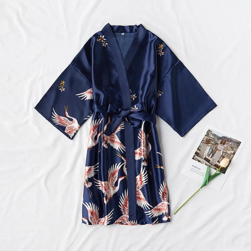 Fashion Satin Robe Female Bathrobe Sexy peignoir femme Silk Kimono Bride Dressing gown sleepwear Night Grow For Women - Matrix-studios.com