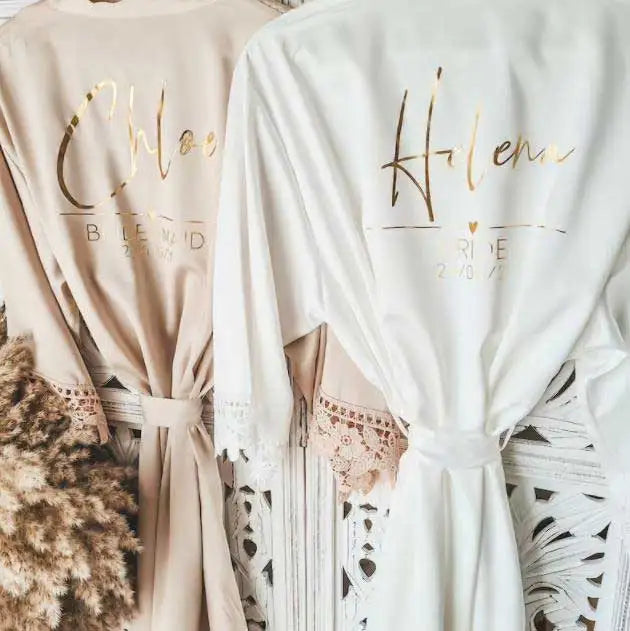 Bridesmaid Lace Robes Bridal Party Wedding Dressing Gown Kimono For Women Peignoirs Peignoir Champagne Bathrobes Novia Gown 2022 - Matrix-studios.com