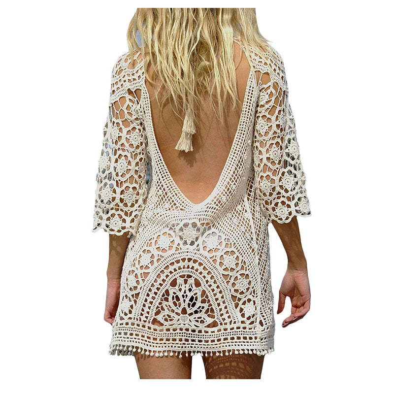 Sexy Women’s Bathing Suit Cover Up Crochet Lace Bikini Bathing Suit Swimsuit Smock Knitting Swimwear Mesh Beach Dress Tunic Robe - Matrix Studios