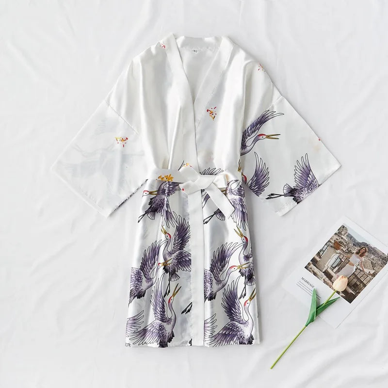 Fashion Satin Robe Female Bathrobe Sexy peignoir femme Silk Kimono Bride Dressing gown sleepwear Night Grow For Women - Matrix-studios.com