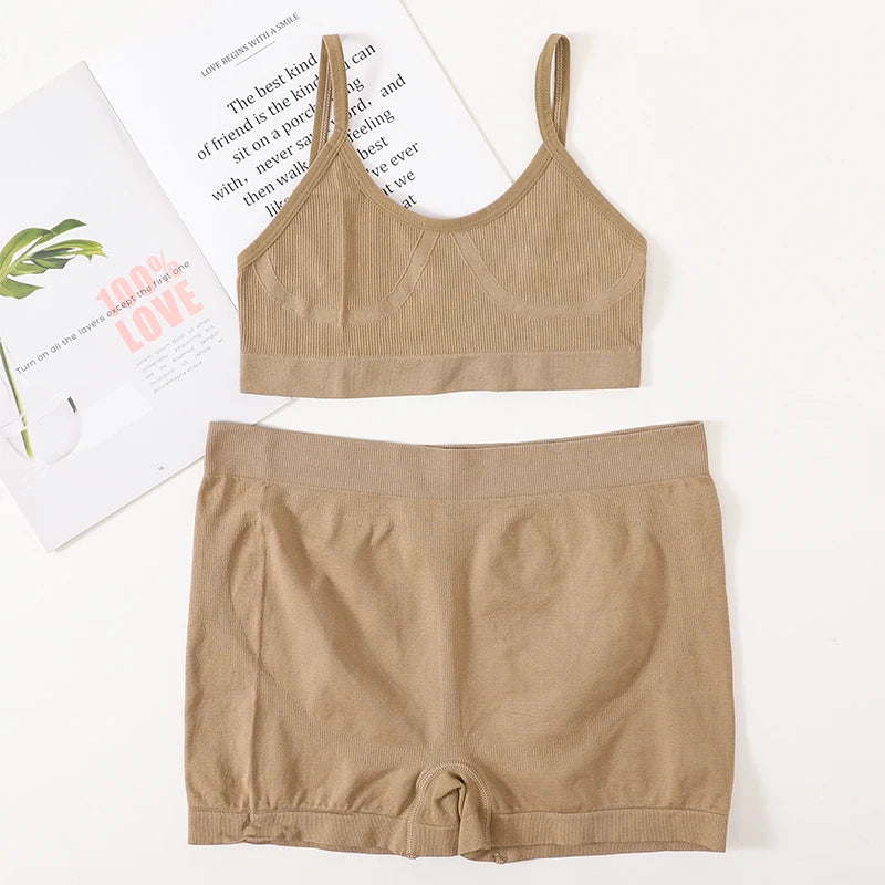 Women Seamless Bra And Panties Set Female Sport V-neck Unlined Bra High Rise Shorts Stretchy Underwear Sexy Lingerie Set - Matrix-studios.com