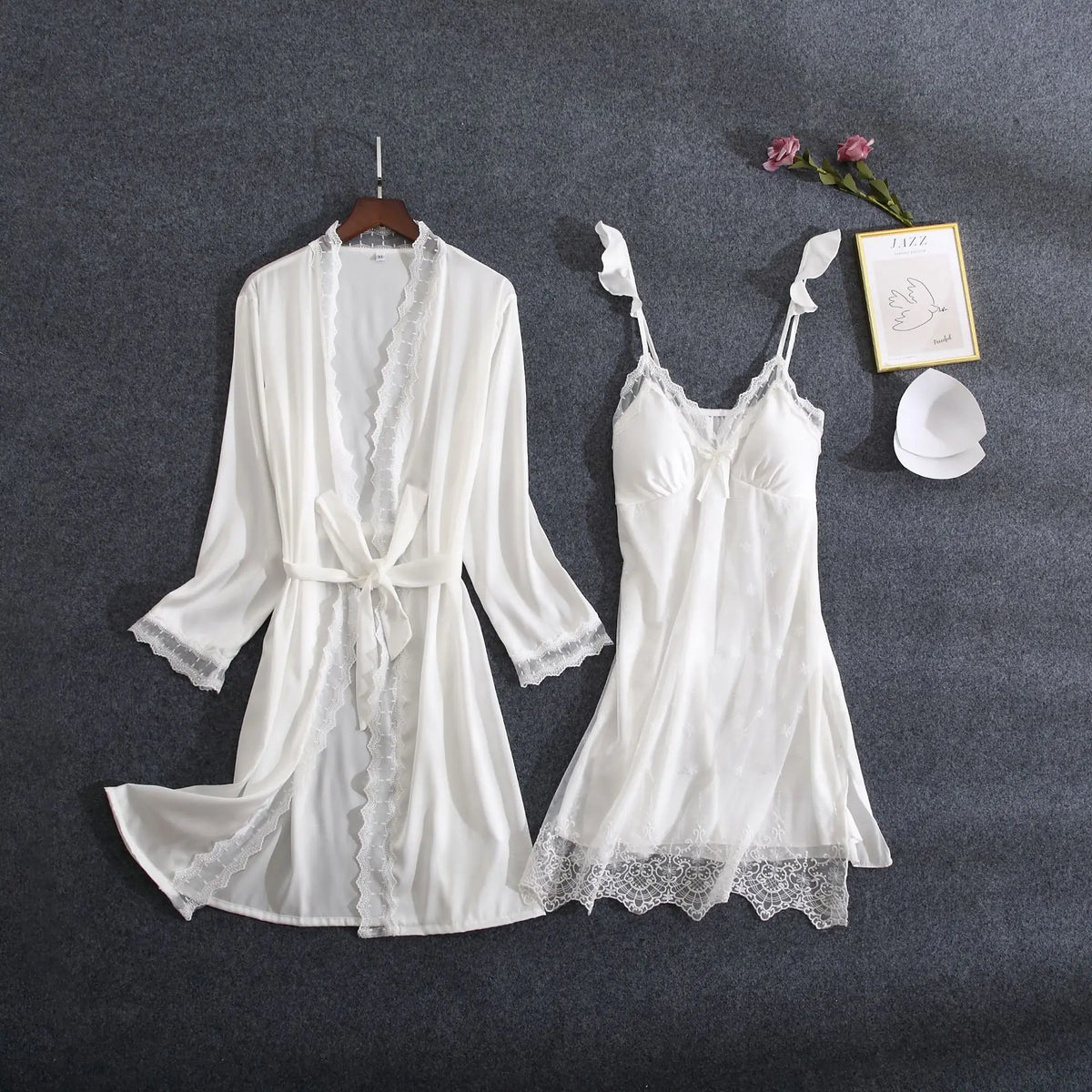 White Lace Bride Bridesmaid Wedding Robe Set Women Summer Sleepwear Kimono Bathrobe Gown Loose Casual Sleep Suit Sexy Home Dress - Matrix-studios.com