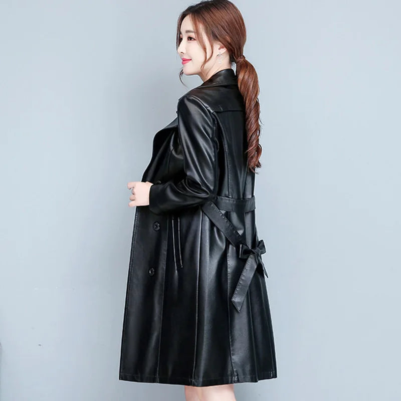 M-7XL Woman Sheepskin OverCoat Spring Autumn Winter 2026 Fashion Fur Collar Warm Thick Slim Long Sheep Leather Coat Female - Matrix Studios