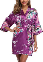 Satin Silk Women Wedding Bridemaid Robe Sexy Crane Print Bathrobe Short Long Kimono Night Gown Robe Fashion Dressing Gown Female - Matrix-studios.com