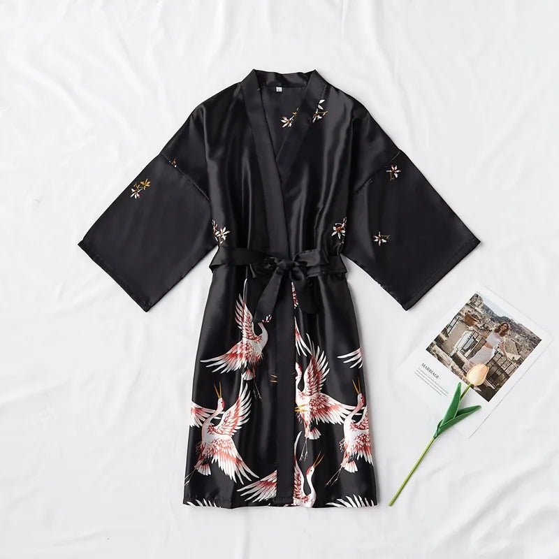 Fashion Satin Robe Female Bathrobe Sexy peignoir femme Silk Kimono Bride Dressing gown sleepwear Night Grow For Women - Matrix-studios.com