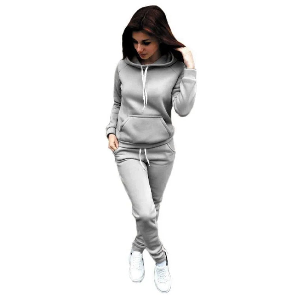 Solid Women Tracksuit Casual Hoodies Sweatshirt Pant Set Lounge Wear Sport Suit 2PCS Autumn Winter Clothes - Matrix Studios