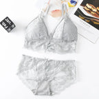 Women Lace Bra And Briefs Set Backless Bralette Solid Color Underwear Wireless Lace Bra Top Sexy Lingerie Set Female Intimates - Matrix-studios.com