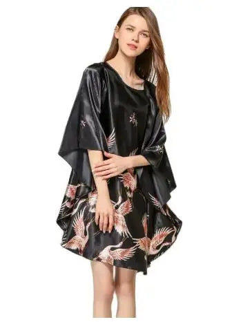 Summer New Chinese Style Satin Robe Dress Women's Sexy Loose Nightgown Sleepwear Vintage Kaftan Bathrobe Gown Plus Size - Matrix-studios.com