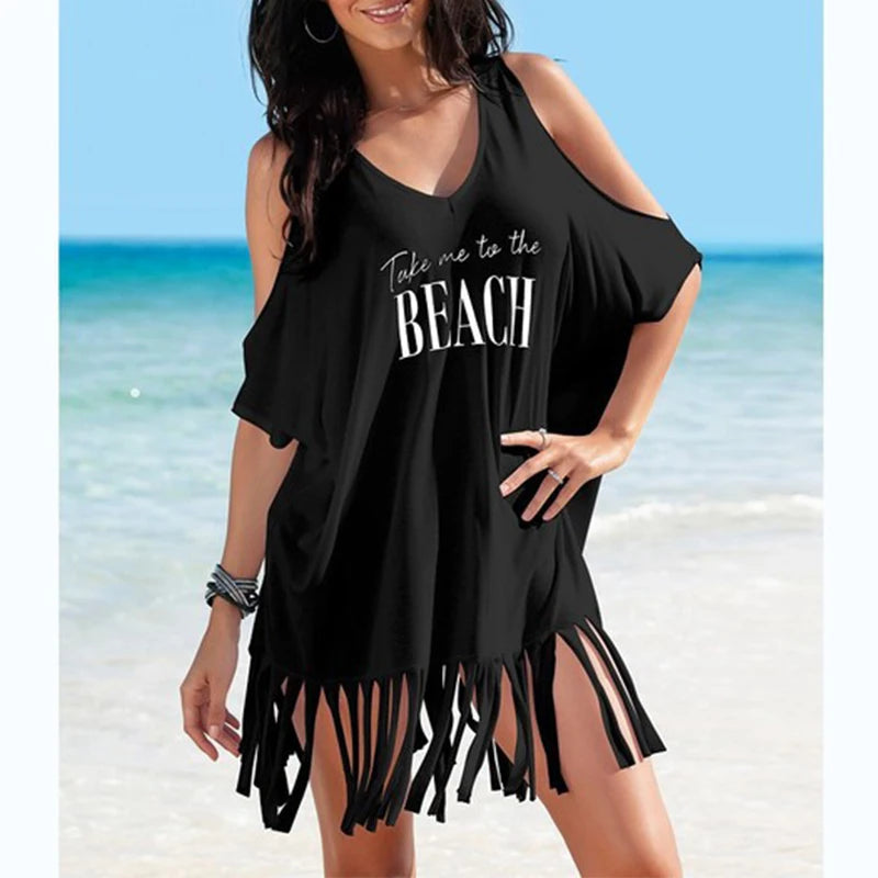 New Summer Beach Dress Beach Cover Up Women Letters Print Beach Wear Bikini Cover up Fashion Bathing Suit Women Tassels Dress - Matrix Studios