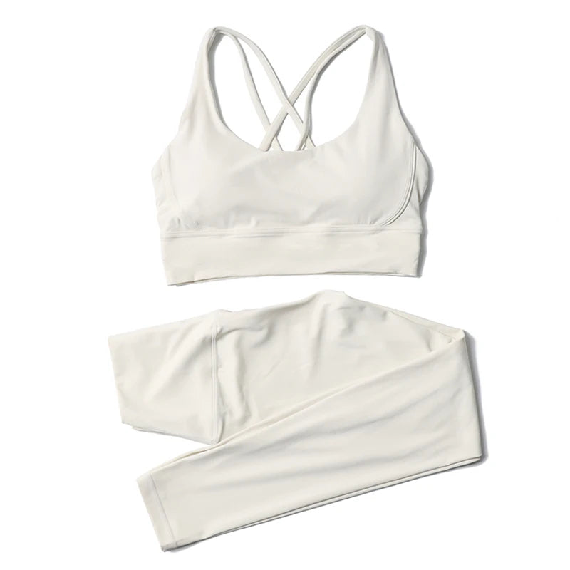 SOISOU Nylon Yoga Set Women's Tracksuit Gym Fitness Set Woman 2 Pieces Leggings Sports Bra Breathable Sportwear Woman Clothes - Matrix-studios.com