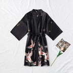 Fashion Satin Robe Female Bathrobe Sexy peignoir femme Silk Kimono Bride Dressing gown sleepwear Night Grow For Women - Matrix-studios.com