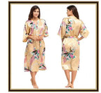 Half Sleeve Loose Style Woman Japanese Kimono Satin Silk Sleepwear Pajamas Peacock Spa Yukata Bathing Robe Lady's Long Dress - Matrix-studios.com
