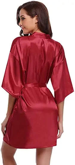 Green Nightgown Solid Color Kimono Lady Elegant Bathrobe Satin Homewear Wedding Bridal Gift Sleepwear Sexy Intimate Lingerie - Matrix-studios.com