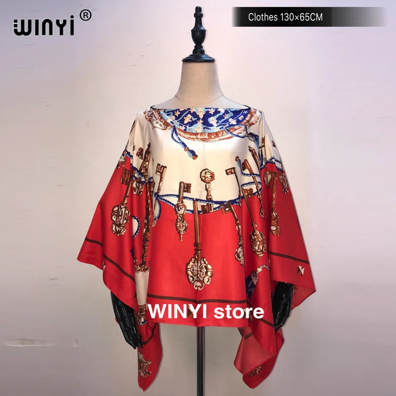 Fashion европейская одежда For Women Popular Thailand Summer Bohemian Printed Batwing Sleeve Silk kaftan Blouse For Night Party - Matrix Studios