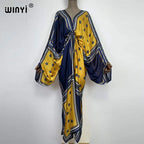 Europe Beach Over Size Summer Fashion Print 2022 WINYI Kaftan Robe Sexy Femme Maxi Women's Robes Long Beach V-Neck Bohemian Dres - Matrix Studios