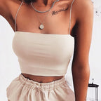2024 New Fashion Women Spaghetti Strap Crop Top Sexy Bodycon Sleeveless Cami Tube Top Basic Plain Camisole - Matrix-studios.com