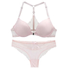 2022 New Sexy Halter Deep V Push Up Bras Set Solid Smooth Bow Decorative Women Underwear AB Cup Girls Lingerie - Matrix-studios.com