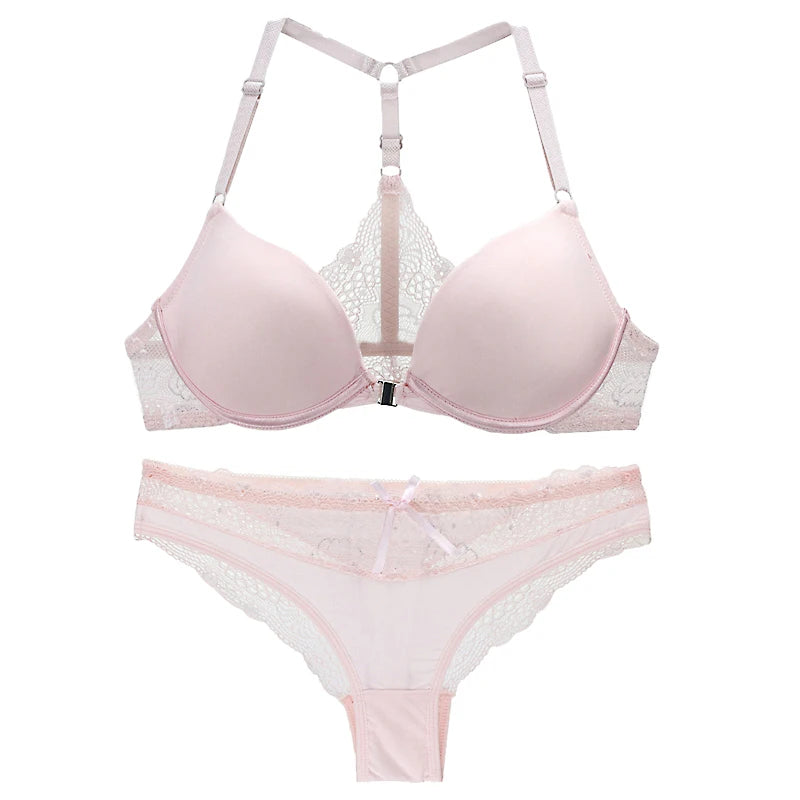 2022 New Sexy Halter Deep V Push Up Bras Set Solid Smooth Bow Decorative Women Underwear AB Cup Girls Lingerie - Matrix-studios.com