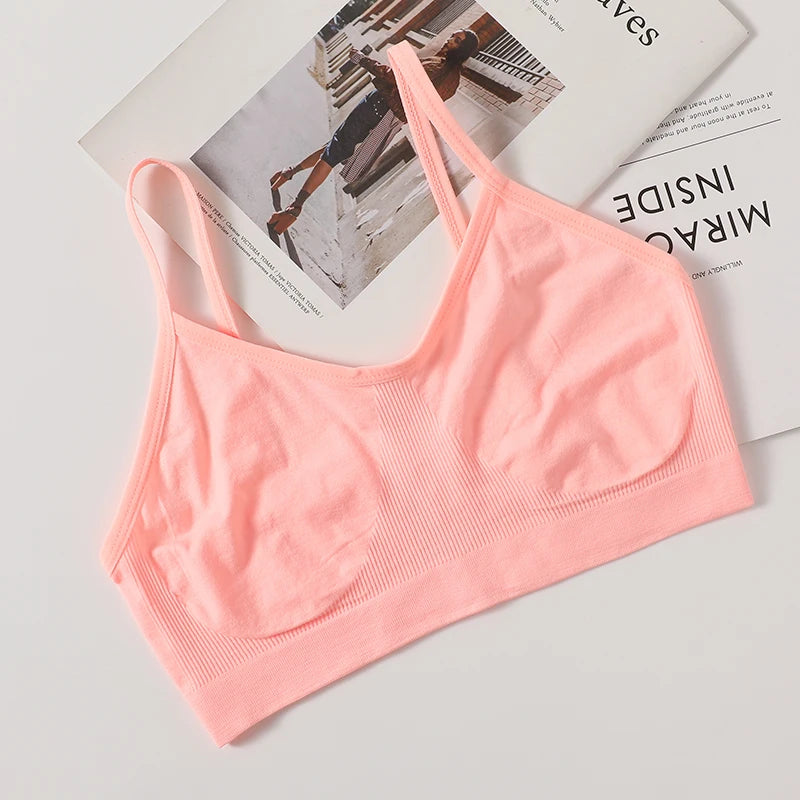 Women's Wireless Bra Sports Tube Top Ribbed Ruched Camisole Bralette With/Without Pads Underwear Sexy Lingerie M-L Intimates - Matrix Studios