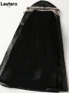 Lautaro Winter Long Warm Thick Black Leather Coat Women with Fur Inside Elegant Luxury Faux Fur Lined Jacket Parka Fashion 2021 - Matrix Studios