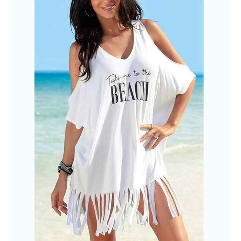 New Summer Beach Dress Beach Cover Up Women Letters Print Beach Wear Bikini Cover up Fashion Bathing Suit Women Tassels Dress - Matrix Studios