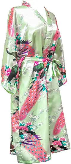 Satin Silk Women Wedding Bridemaid Robe Sexy Crane Print Bathrobe Short Long Kimono Night Gown Robe Fashion Dressing Gown Female - Matrix-studios.com