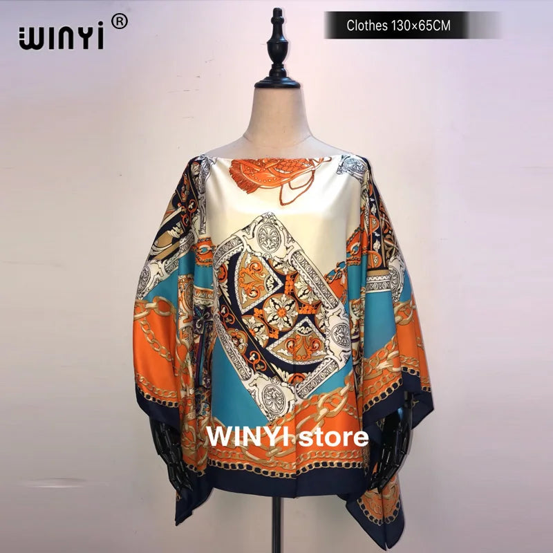 Fashion европейская одежда For Women Popular Thailand Summer Bohemian Printed Batwing Sleeve Silk kaftan Blouse For Night Party - Matrix Studios