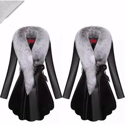 Faux Fur Coat Women Winter Female Sheepskin Coats Pure Color Faux Fox Fur Collars Snap Fastener Furs - Matrix Studios