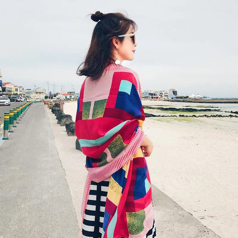 2018 New 90x180cm Twill cotton Pareo Beach Cover-Ups Women Large Beach Dress Bikini Bathing Swimwear Cover Up Sarong Wrap Scarf - Matrix Studios