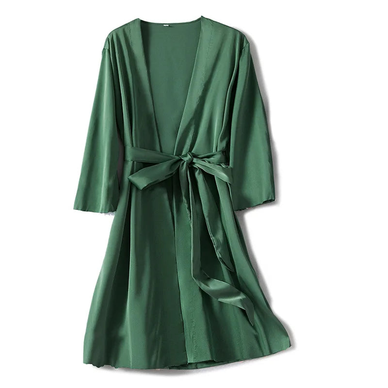 Satin Robe Female Intimate Lingerie Sleepwear Silky Bridal Wedding Gift Casual Kimono Bathrobe Gown Nightgown Sexy Nightwear - Matrix-studios.com