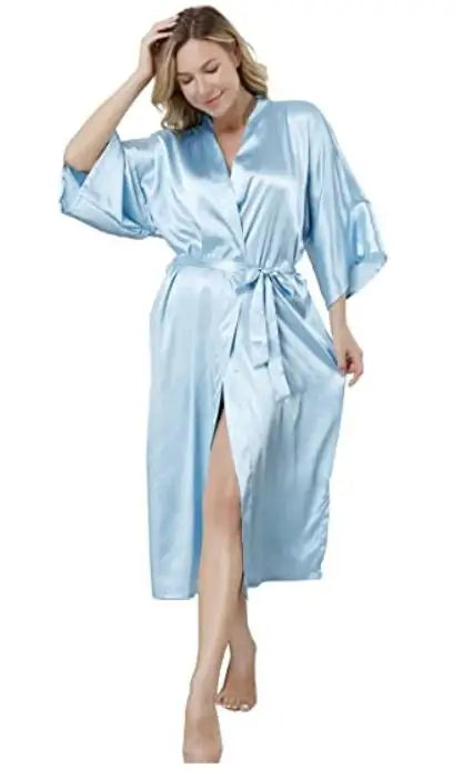 Plus Size S-XXXL Rayon Bathrobe Womens Kimono Satin Long Robe Sexy Lingerie Classic Nightgown Sleepwear with Belt - Matrix-studios.com