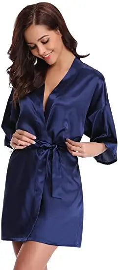 Green Nightgown Solid Color Kimono Lady Elegant Bathrobe Satin Homewear Wedding Bridal Gift Sleepwear Sexy Intimate Lingerie - Matrix-studios.com