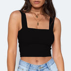 Square Neck Sleeveless Summer Crop Top White Women Black Casual Basic T Shirt Off Shoulder Cami Sexy Backless Tank Top - Matrix-studios.com