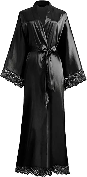 2019 New Silk Satin Lace Robes Bridesmaid Bride Robes Wedding Long Robe Bathrobe Womens Robe Lingerie Robe - Matrix-studios.com