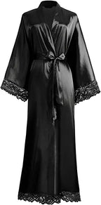 2019 New Silk Satin Lace Robes Bridesmaid Bride Robes Wedding Long Robe Bathrobe Womens Robe Lingerie Robe - Matrix-studios.com