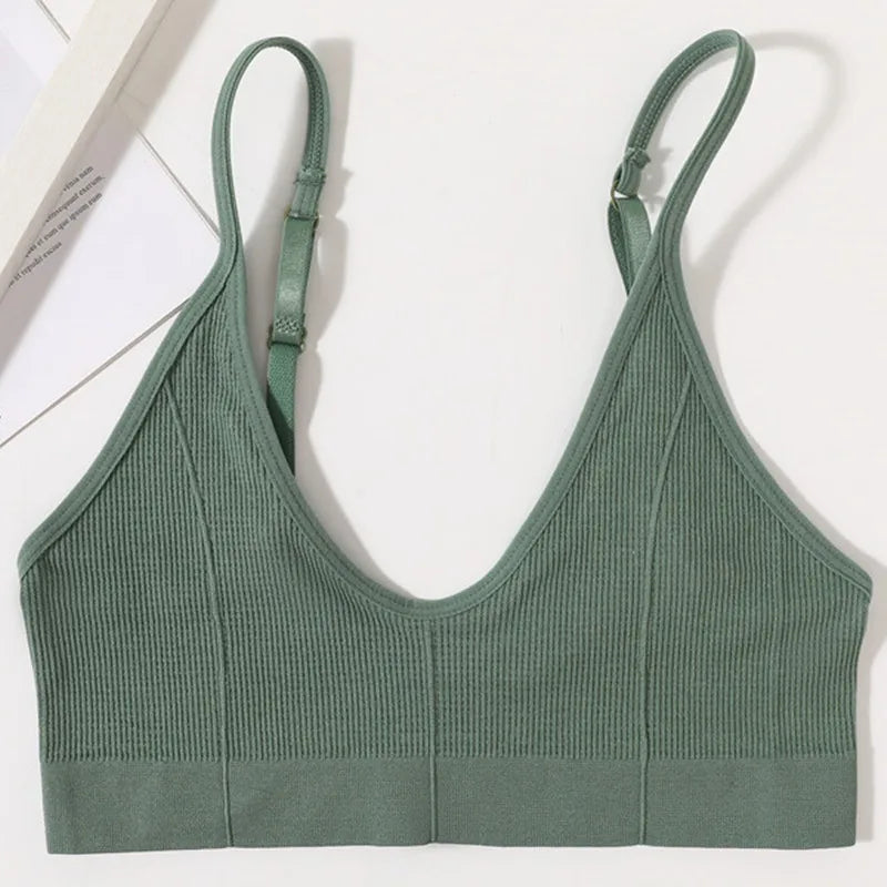 Seamless Tube Top Women's Ribbed V-Neck Wireless Bralette U-Back Daily Wear Bra Sexy Lingerie Adjust Straps Sports Underwear M-L - Matrix Studios