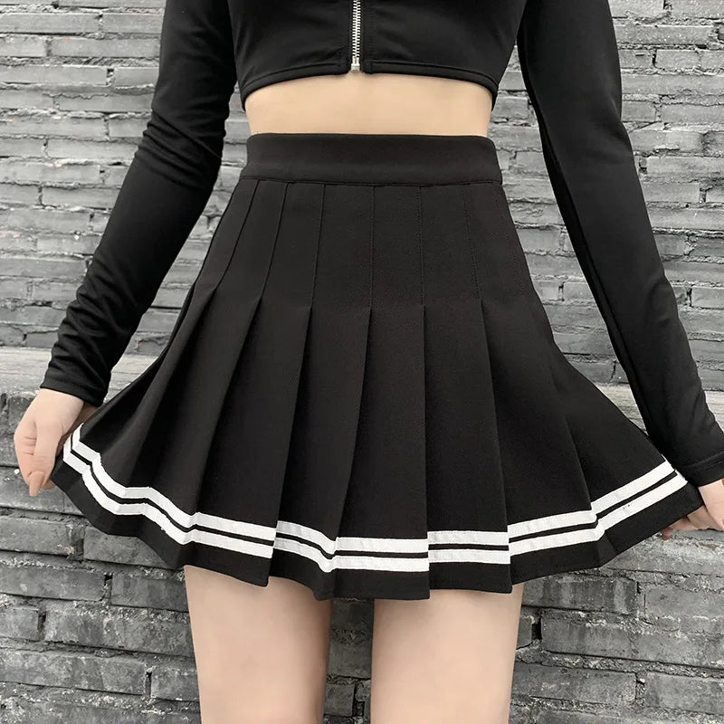 Vintage Korean Style Patchwork Skirt Harajuku JK Black Pleated Skirts Gothic Streetwear High Waist Mini Skirt Women Punk Skirt - Matrix-studios.com