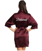 Burgundy Satin Kimono Robes women short pajamas dressing gown wine red Bridesmaid Gift team bride Bridal Party Robes - Matrix-studios.com