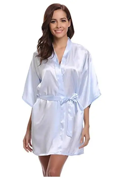 Green Nightgown Solid Color Kimono Lady Elegant Bathrobe Satin Homewear Wedding Bridal Gift Sleepwear Sexy Intimate Lingerie - Matrix-studios.com