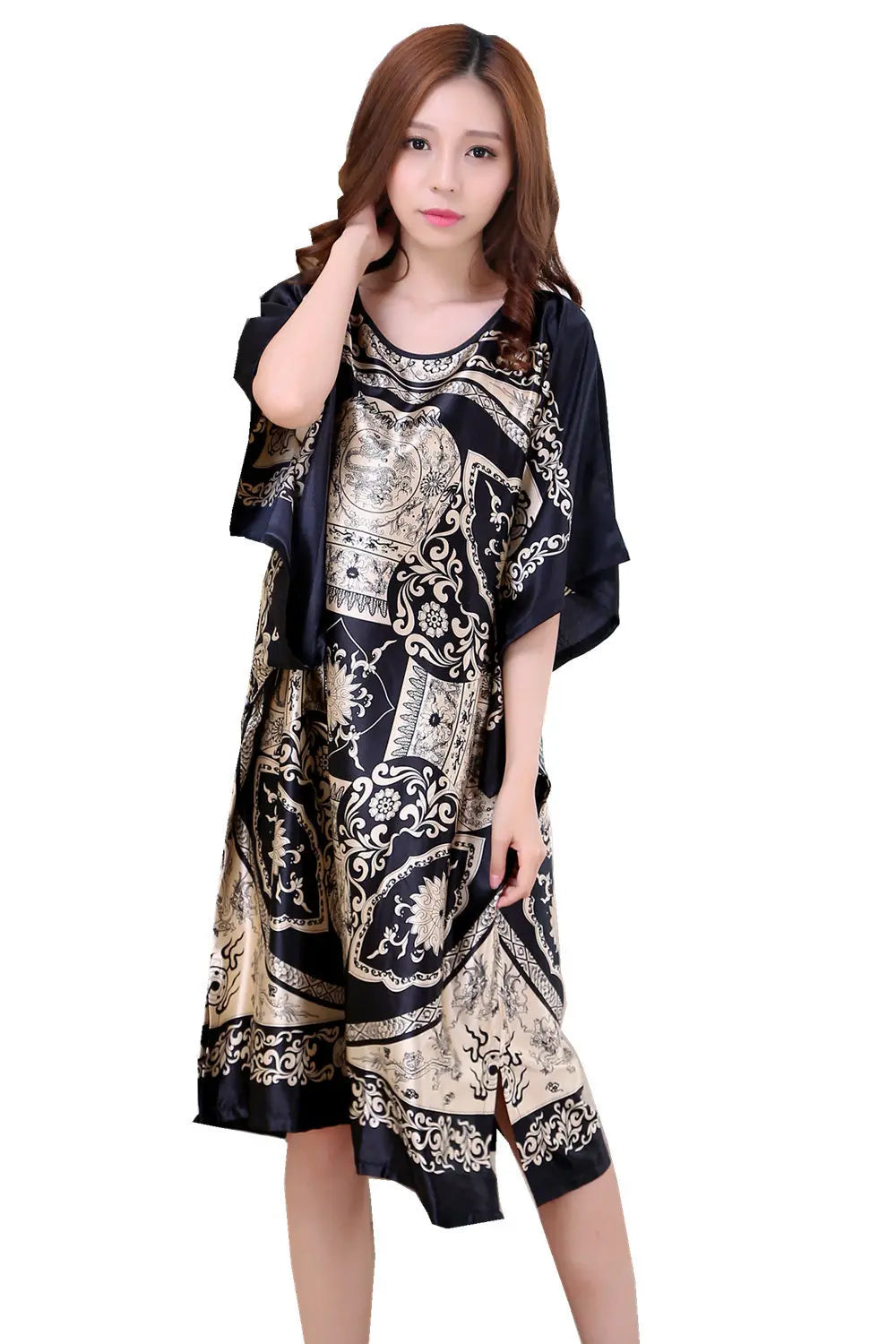 Summer Women Nightgown Print Sleepwear Night Bath Dress Gown Satin Sleep Shirt Sexy Nightshirt Home Clothes Intimate Lingerie - Matrix-studios.com