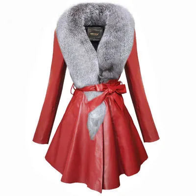 Faux Fur Coat Women Winter Female Sheepskin Coats Pure Color Faux Fox Fur Collars Snap Fastener Furs - Matrix Studios