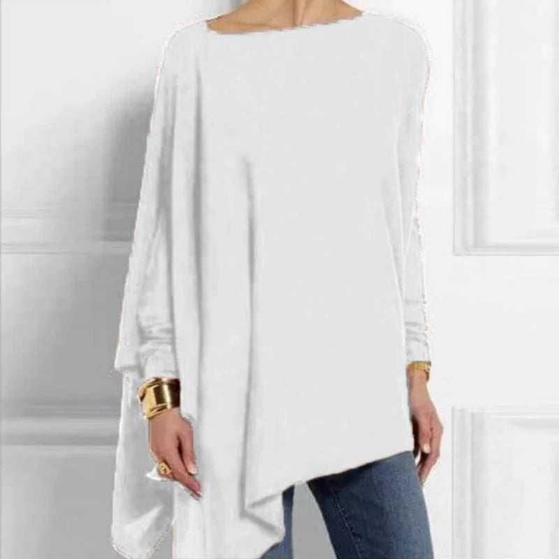 Cotton Irregular Women Blouses Shirt 2022 Autumn Female Solid Pullover Tops Casual O Neck Long Sleeve Blouse Ladies Tunic Blusas - Matrix-studios.com