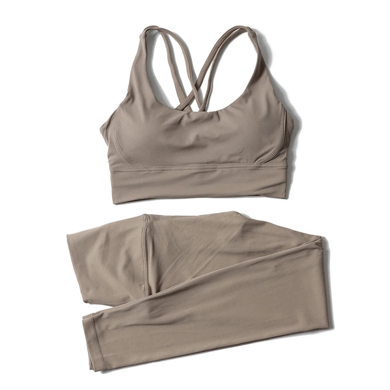 SOISOU Nylon Yoga Set Women's Tracksuit Gym Fitness Set Woman 2 Pieces Leggings Sports Bra Breathable Sportwear Woman Clothes - Matrix-studios.com