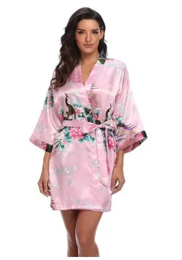 Sexy Print Kimono Gown Satin Women Bathrobe Bridal Wedding Gift Silky Sleepwear Nightdress Oversize 3XL Nightgown Homewear - Matrix-studios.com