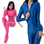 AMORESY Women's Shiny Oil Tights Full-Length Catsuit Front Zipper Yoga Zentai Playsuit Sexy Smooth Casual Jumpsuit - Matrix Studios
