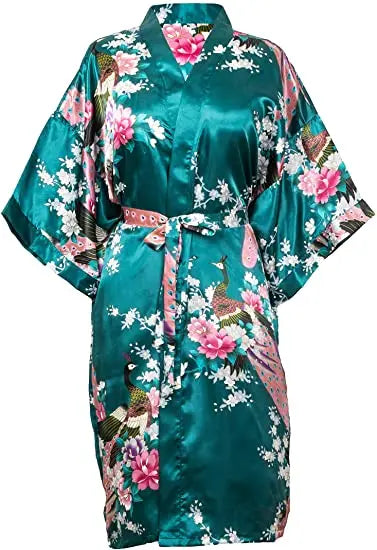 Satin Silk Women Wedding Bridemaid Robe Sexy Crane Print Bathrobe Short Long Kimono Night Gown Robe Fashion Dressing Gown Female - Matrix-studios.com
